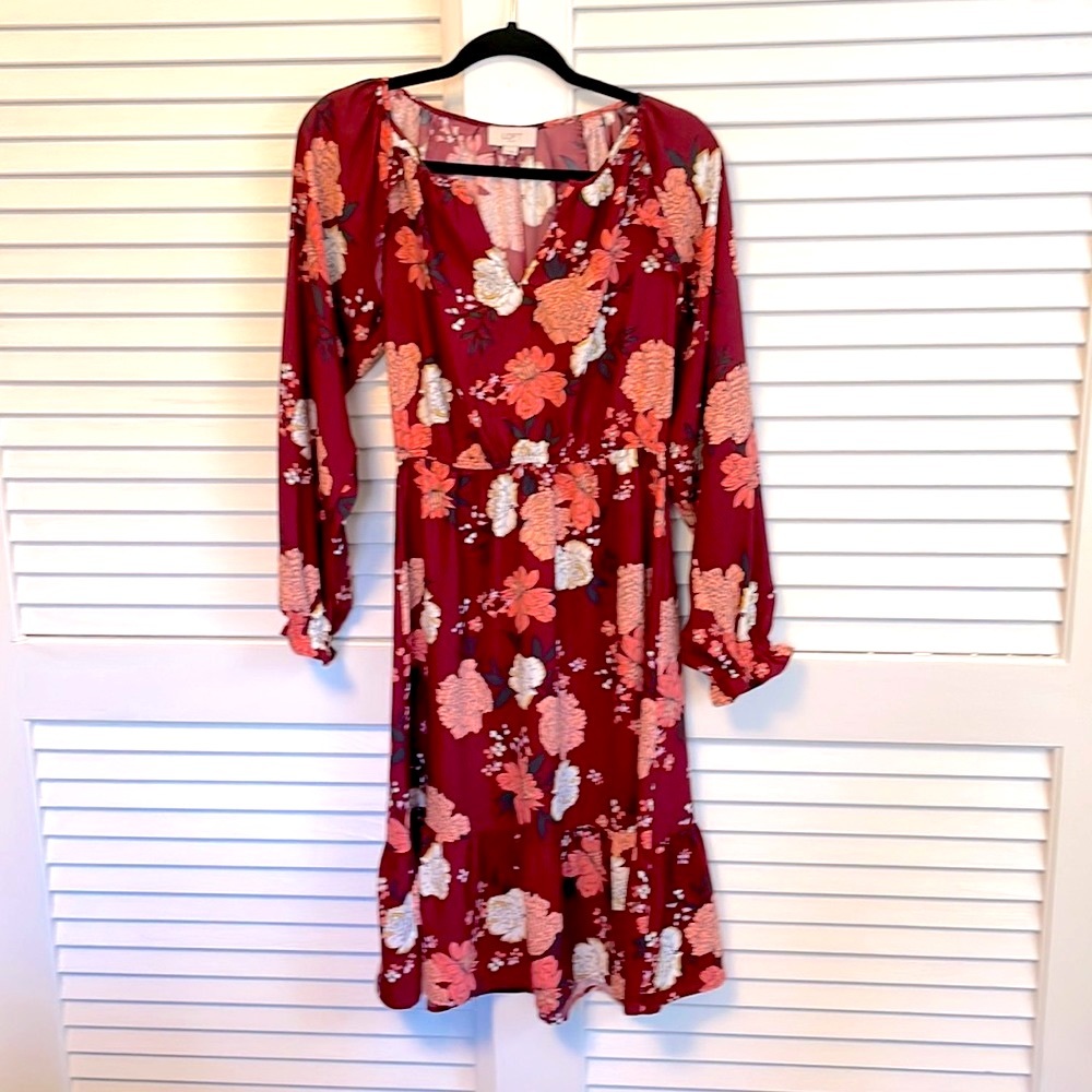 LOFT floral mid length dress size 2-4 womens